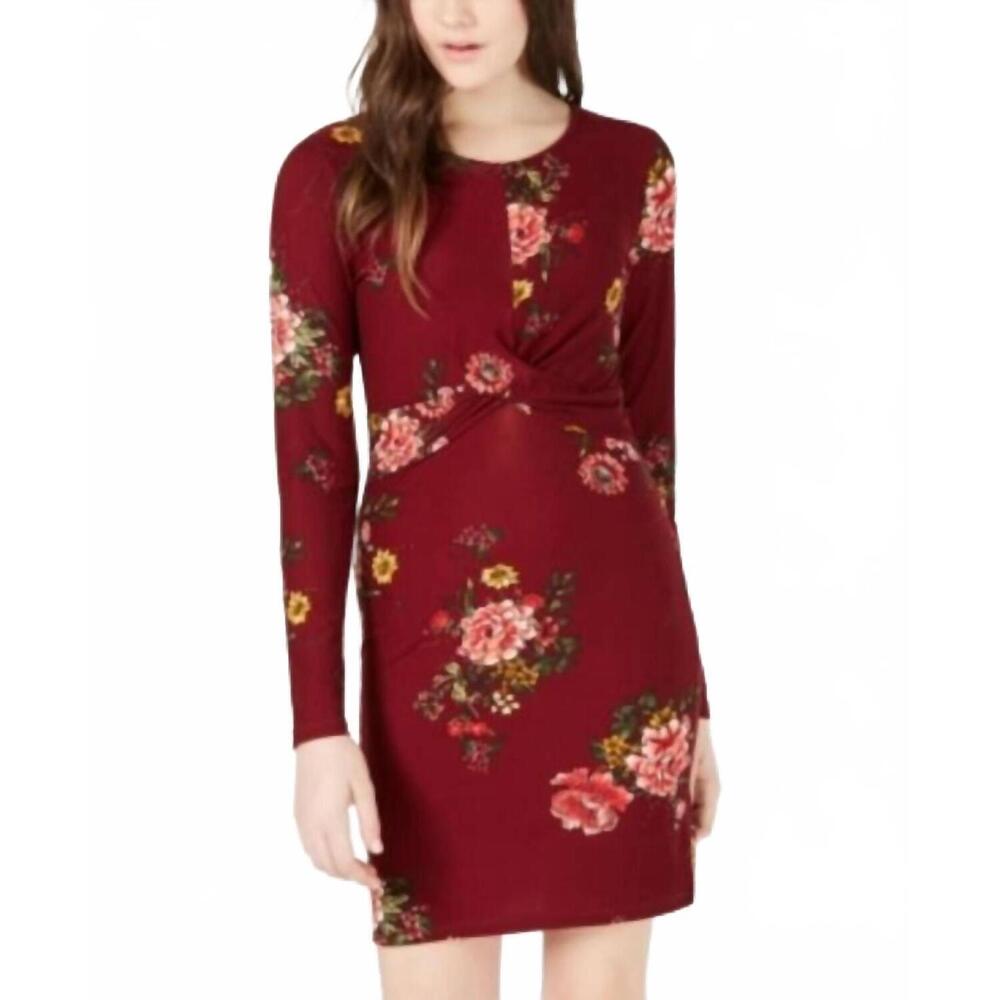 NEW PLANET GOLD juniors floral print twist bodycon dress in zinfandel floral